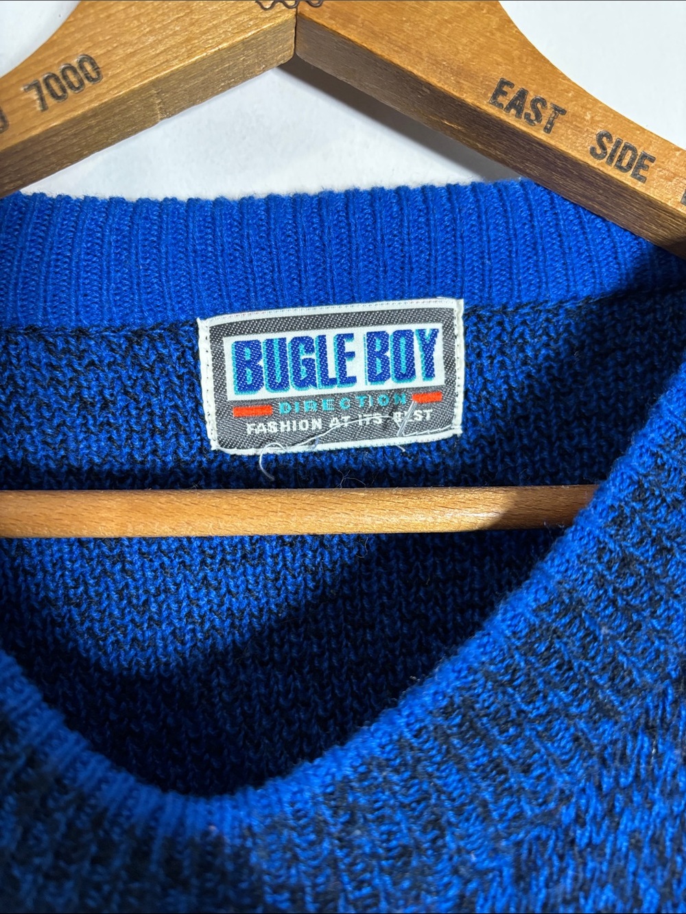 Vintage 90s Bugle Boy Sweater Blue Colorblock Striped - Picture 3 of 4